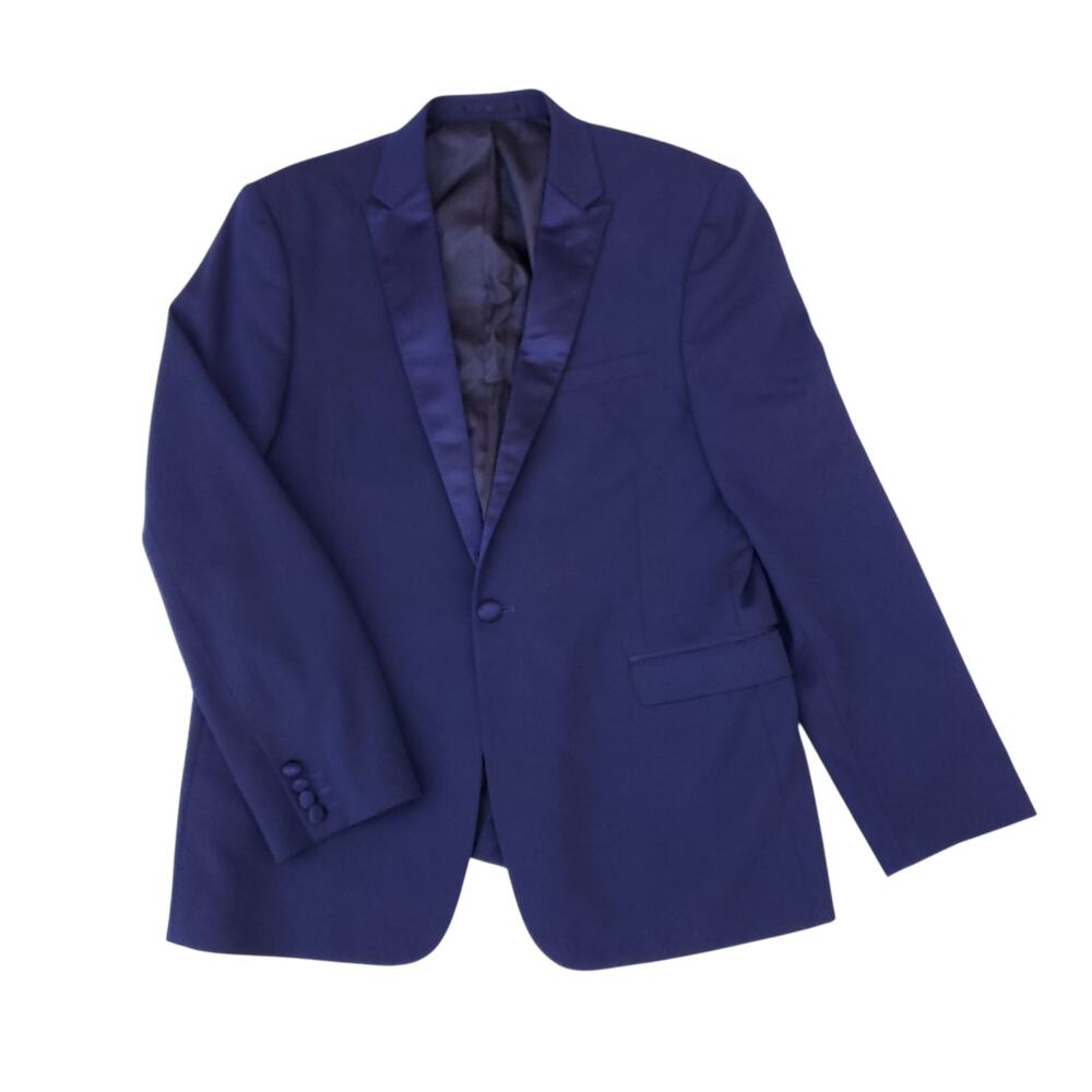 ASOS Tuxedo Jacket Dinner Coat Navy Blue 1 Button Formal Blazer Satin Lapel 44